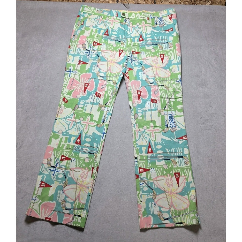 Loudmouth Mens Golf Pants 40x32‎ (41.5x32) Multicolor Hawaiian Floral Print Logo